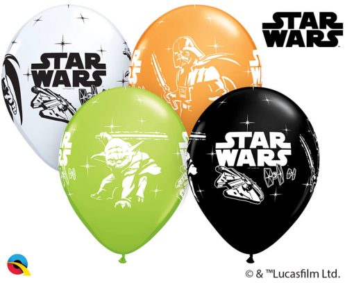 12" / 30cm 6szt Darth Vader & Yoda™ Asst of White, Lime Green, Onyx Black, Orange Qualatex #19363