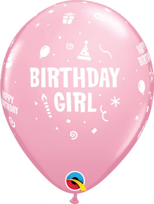 11" / 28cm 6szt Birthday Girl Pink Qualatex #17921