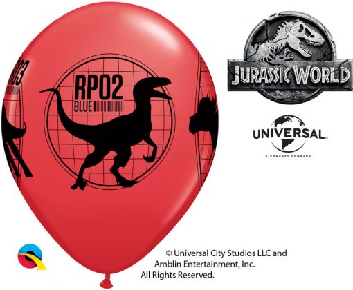 11" / 28cm Jurassic World: Fallen Kingdom Asst of Red, Yellow, Orange Qualatex #80790-1