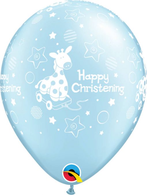 11" / 28cm Christening Soft Giraffe Pearl Light Blue Qualatex #14778-1