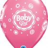 11" / 28cm 6szt Baby Girl Dots Rose Qualatex #17799