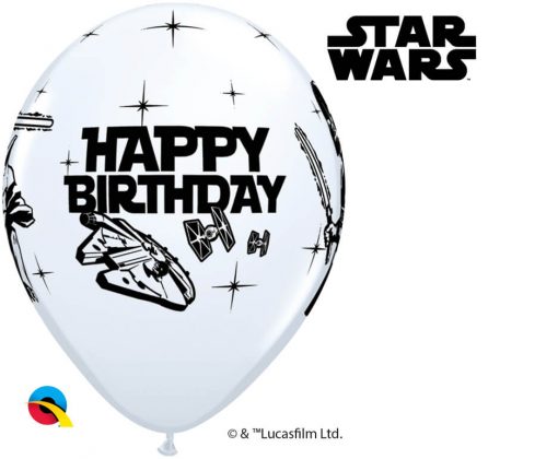 11" / 28cm Star Wars Birthday Asst of White, Lime Green, Onyx Black, Orange Qualatex #18669-1