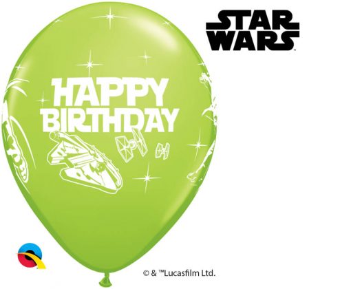 11" / 28cm Star Wars Birthday Asst of White, Lime Green, Onyx Black, Orange Qualatex #18669-1