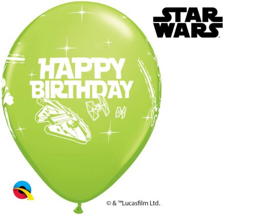 11" / 28cm Star Wars Birthday Asst of White, Lime Green, Onyx Black, Orange Qualatex #18669-1