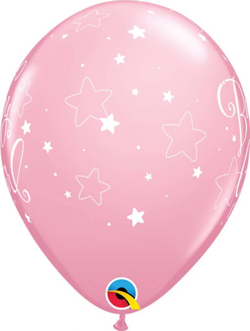 11" / 28cm 6szt Baby Girl Stars Pink Qualatex #43003