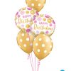 Bukiet 970 Gold & Pink Birthday Polka Dots Qualatex #49164-2 52958-3