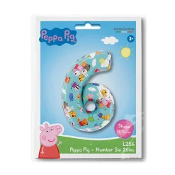 26" / 66cm Balon foliowy Cyfra ''6'' Peppa Pig - Number Six Grabo #L256